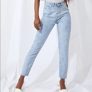 Tall Light Blue Raw Hem Cropped Slim Mom Jeans